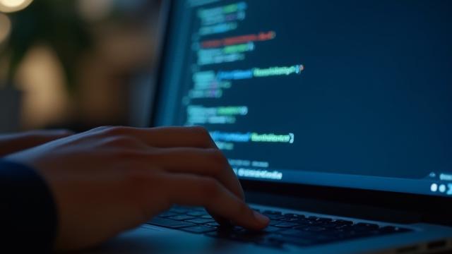 A laptop screen displaying clean code, with hands typing on the keyboard, symbolizing the start of a coding journey for a beginner.